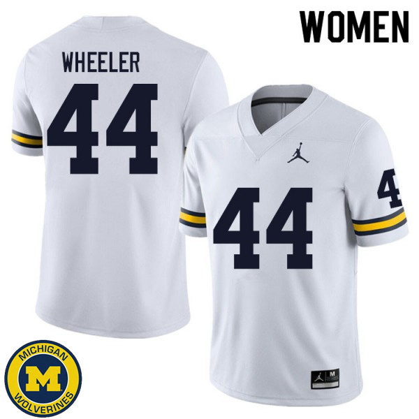 Women University of Michigan #44 Cornell Wheeler White Replica Stitch Jersey